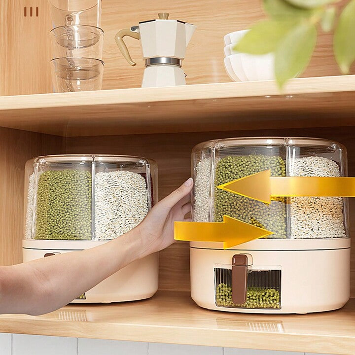 360° Rotating Grain Dispenser, Multi Grain Dispenser Bucket, Moisture Proof Cuisine Organizer, Rotary Partition Sealed Jar, Measuring Container Kitchen Grains Rice Storage Bucket Food Organizer 360° Rotating Grain Dispenser, Multi Grain Dispenser Bucket, Moisture Proof Cuisine Organizer, Rotary Partition Sealed Jar, Measuring Container Kitchen Grains Rice Storage Bucket Food Organizer